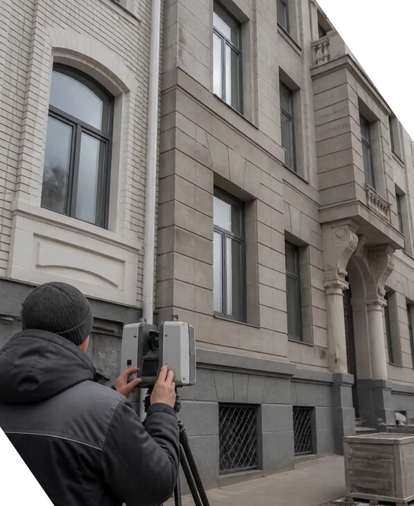 Лазерное сканирование фасадов зданий для обследования в Климовске